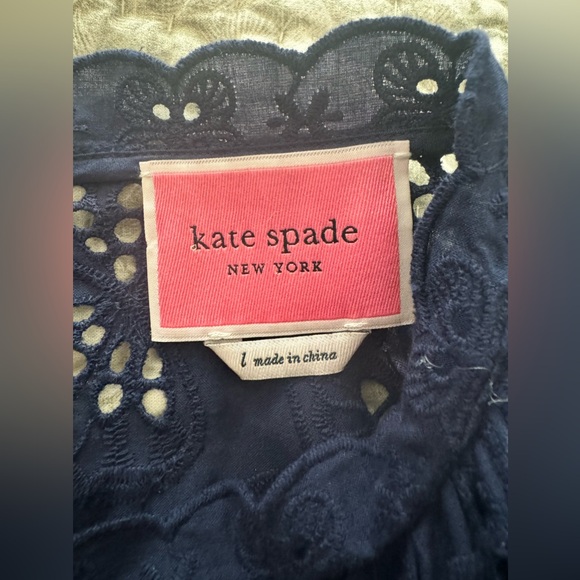 Kate Spade Butterfly Eyelit Dress Navy Size L - Picture 7 of 10